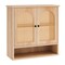 Natural MDF Wall Cabinet with Rattan Doors and Adjustable Shelves and Open Storage